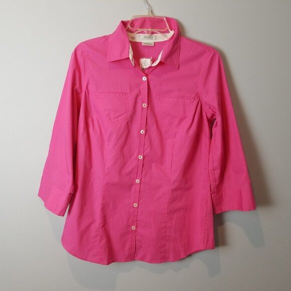 Van Heusen pink 3/4 sleeves button down shirt M - Picture 1 of 7